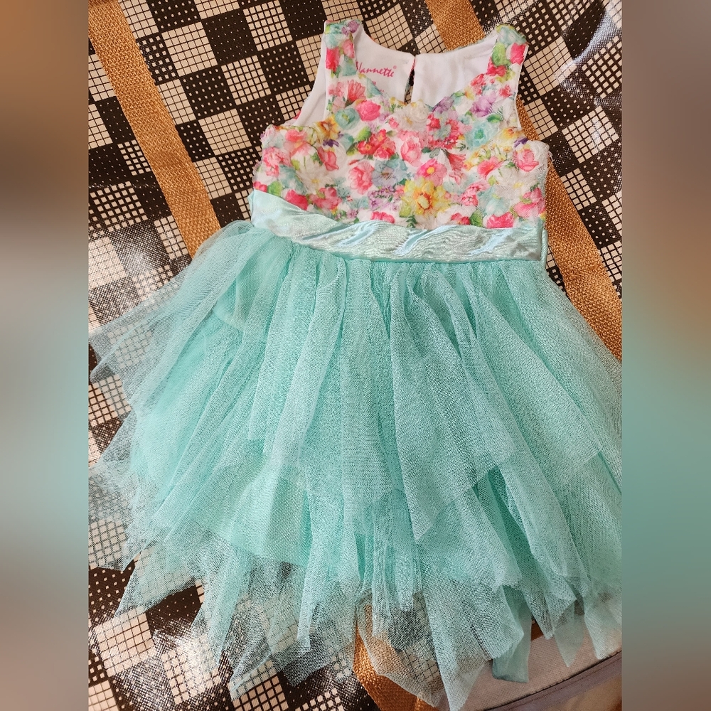 Floral Aqua Kids Dress 24 M. Nanette